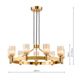 Dar Hilaria 9 Light Pendant Antique Gold and Amber Ribbed Glass