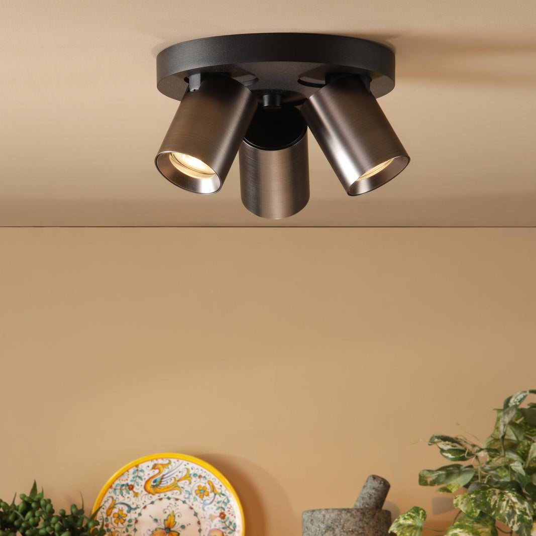 Dar Hiro 3 Light Plate Spotlight Satin Bronze and Matt Black