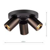 Dar Hiro 3 Light Plate Spotlight Satin Bronze and Matt Black