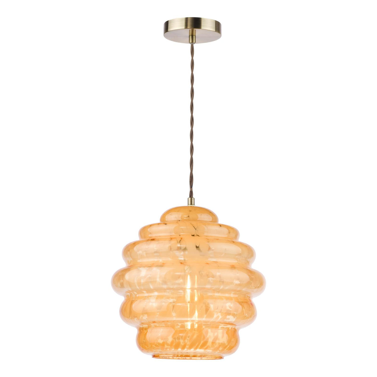 Dar Hive Pendant Antique Brass and Orange Art Glass