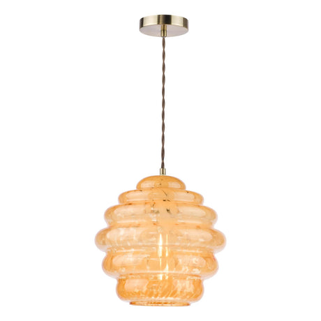 Dar Hive Pendant Antique Brass and Orange Art Glass