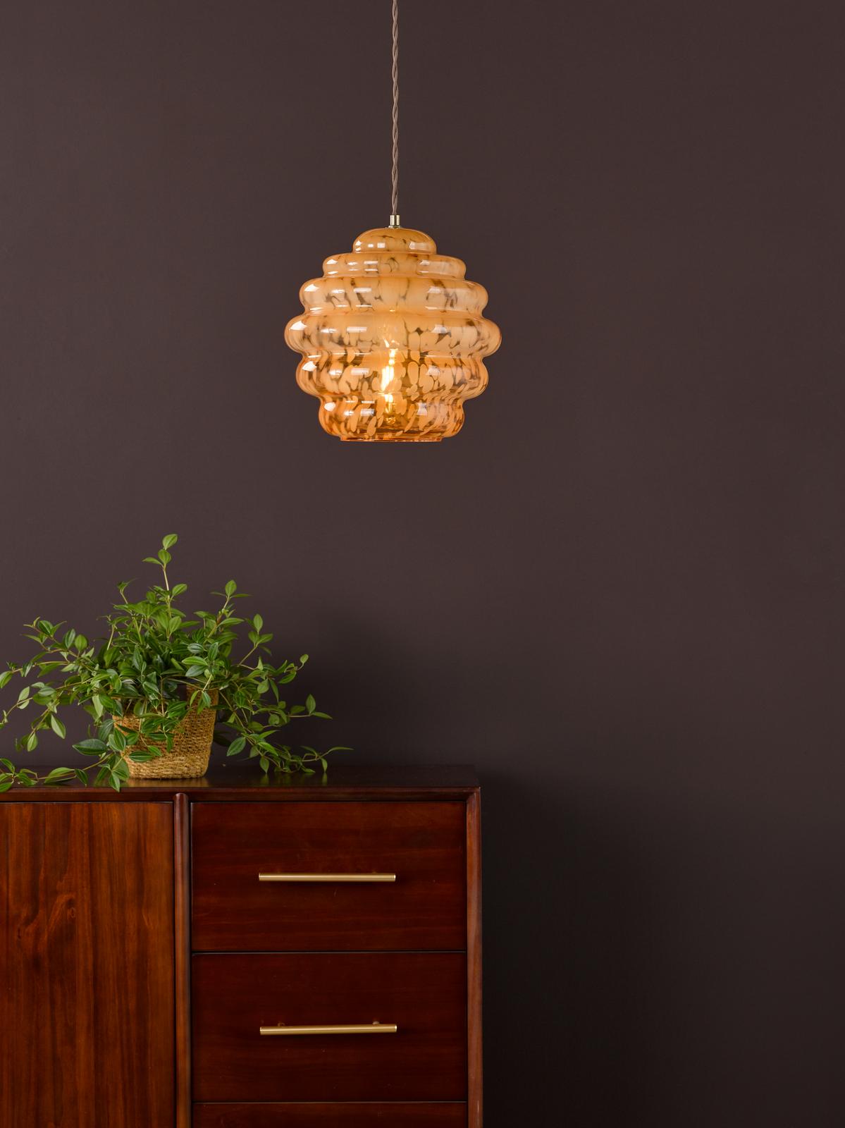 Dar Hive Pendant Antique Brass and Orange Art Glass