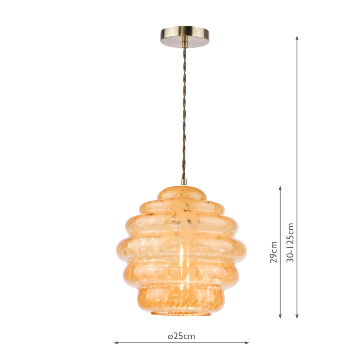 Dar Hive Pendant Antique Brass and Orange Art Glass