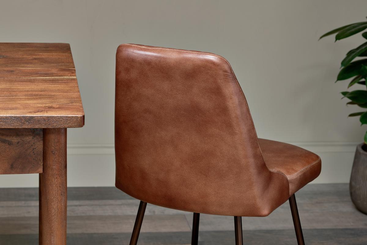 Nkuku Harsha Leather Dining Chair Chocolate Brown