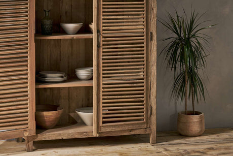 Nkuku Ibo Reclaimed Wooden Slatted Cabinet Natural Large
