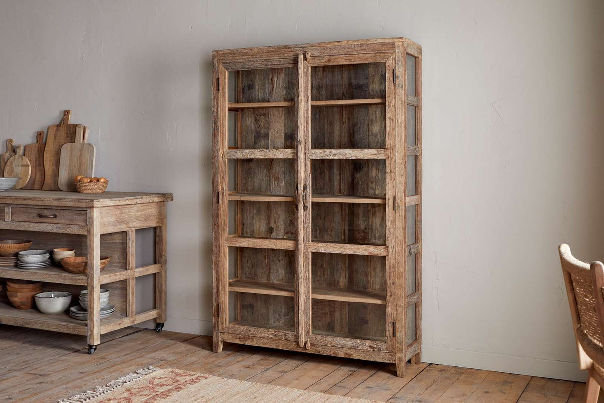 Nkuku Ibo Reclaimed Wood & Glass Cabinet Natural Wide