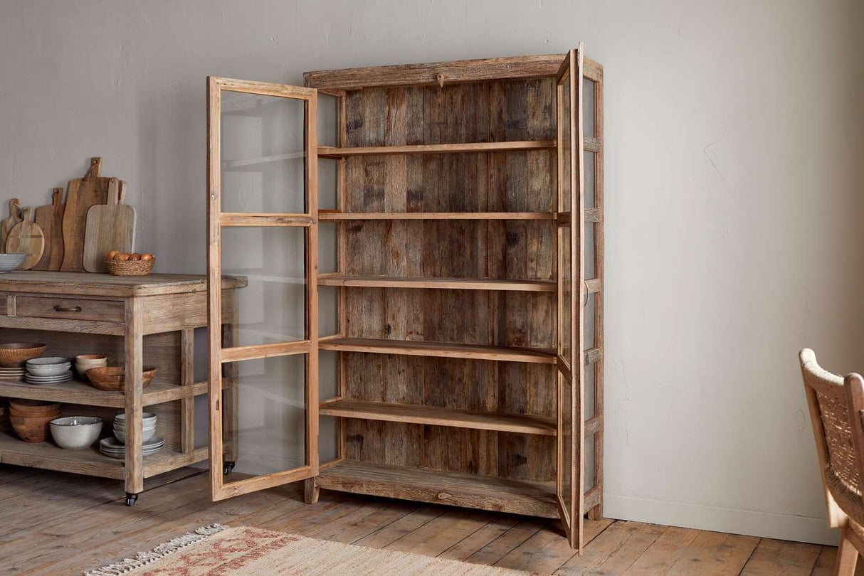 Nkuku Ibo Reclaimed Wood & Glass Cabinet Natural Wide