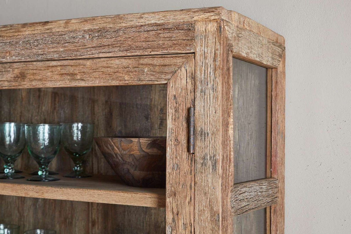 Nkuku Ibo Reclaimed Wood & Glass Cabinet Natural Wide