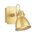 Brushed brass adjustable wall sconce spotlight with rectangular backplate and vented shade