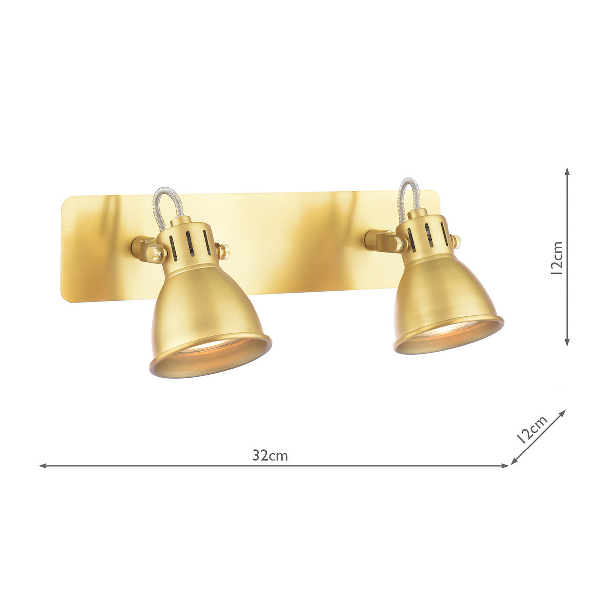 Modern gold double spotlight wall lamp with adjustable heads and 32cm width