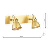Modern gold double spotlight wall lamp with adjustable heads and 32cm width