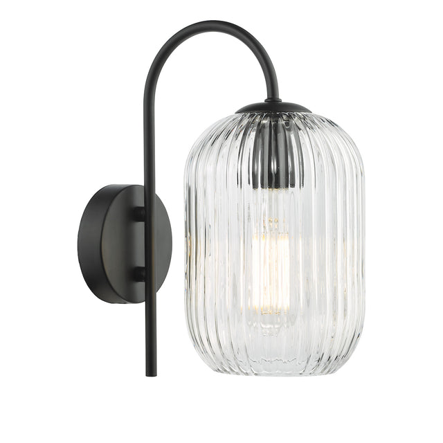 Dar Idra Wall Light Matt Black and Ribbed Glass –  from Amos Lighting + Home