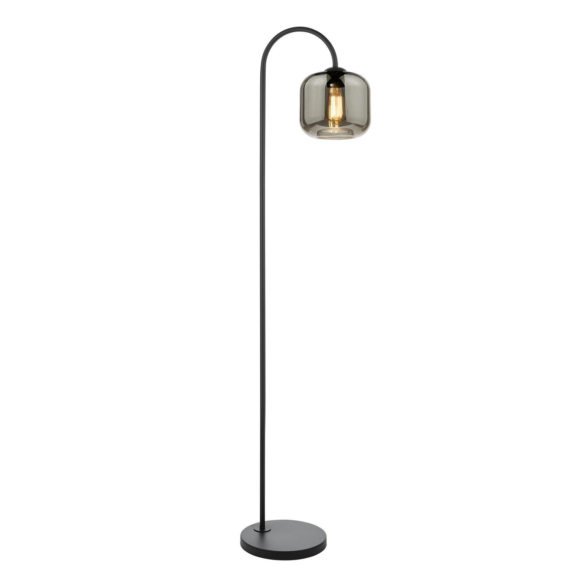 Dar Idra Floor Lamp Satin Black and Smoked Lozenge Glass