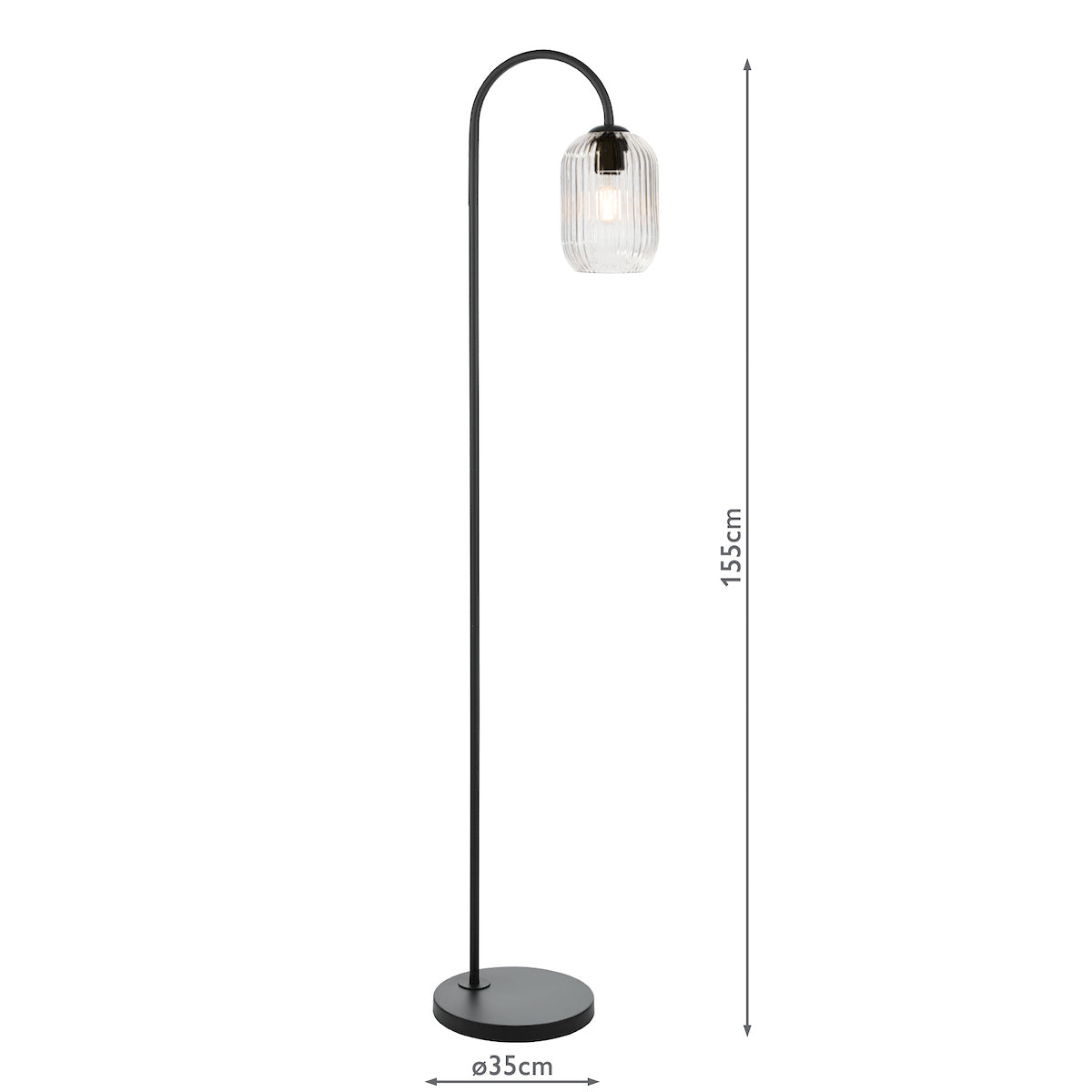 Dar Idra Floor Lamp Matt Black and Clear Ribbed Glass –  from Amos Lighting + Home