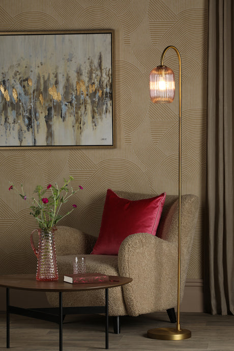 Dar Idra Floor Lamp Aged Bronze and Pink Ribbed Glass –  from Amos Lighting + Home