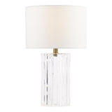 Dar Iggy Table Lamp Ribbed Glass and Antique Brass With Linen Shade
