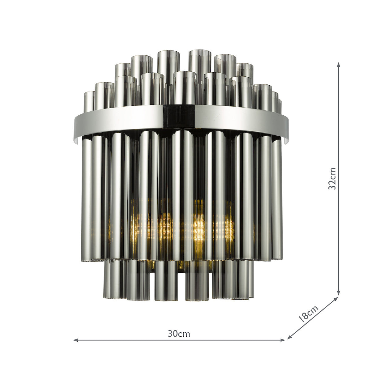 Dar Imani 2 Light Wall Light Polished Chrome and Smoked Ribbed Glass