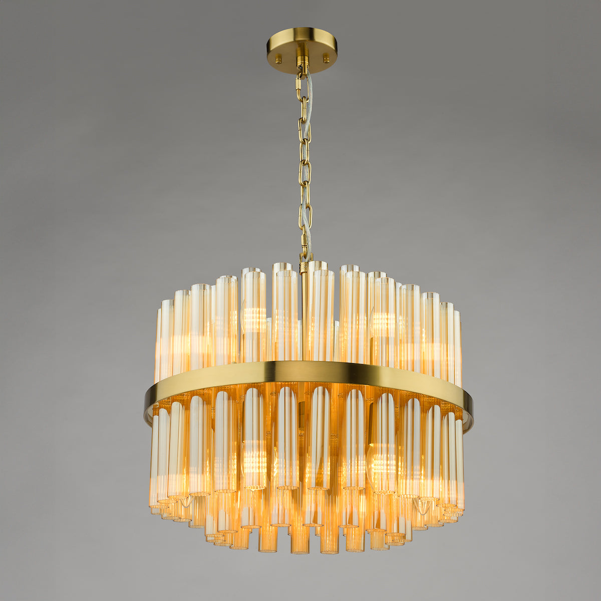 Dar Imani 12 Light Pendant Natural Brass and Champagne Ribbed Glass