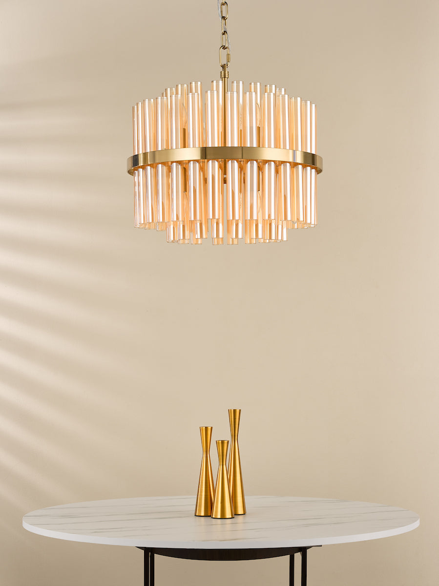 Dar Imani 12 Light Pendant Natural Brass and Champagne Ribbed Glass