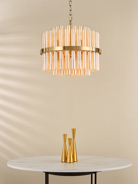 Dar Imani 12 Light Pendant Natural Brass and Champagne Ribbed Glass