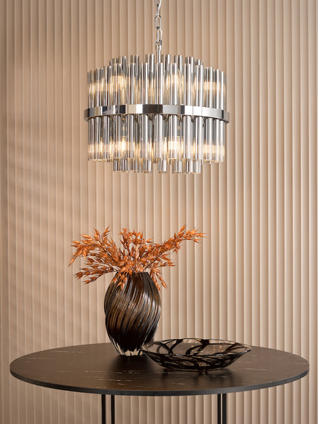 Dar Imani 12 Light Pendant Polished Chrome and Smoked Ribbed Glass