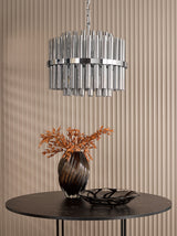 Dar Imani 12 Light Pendant Polished Chrome and Smoked Ribbed Glass