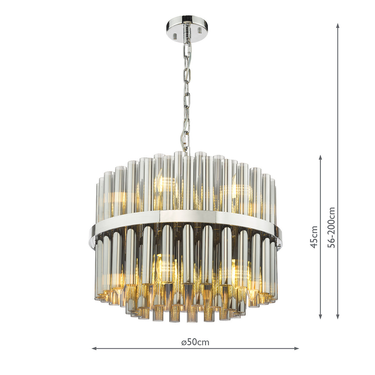 Dar Imani 12 Light Pendant Polished Chrome and Smoked Ribbed Glass