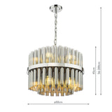 Dar Imani 12 Light Pendant Polished Chrome and Smoked Ribbed Glass