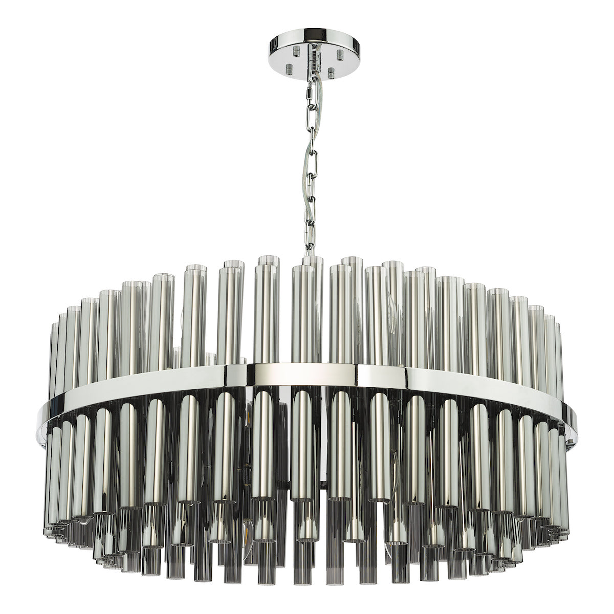 Dar Imani 16 Light Pendant Polished Chrome and Smoked Ribbed Glass