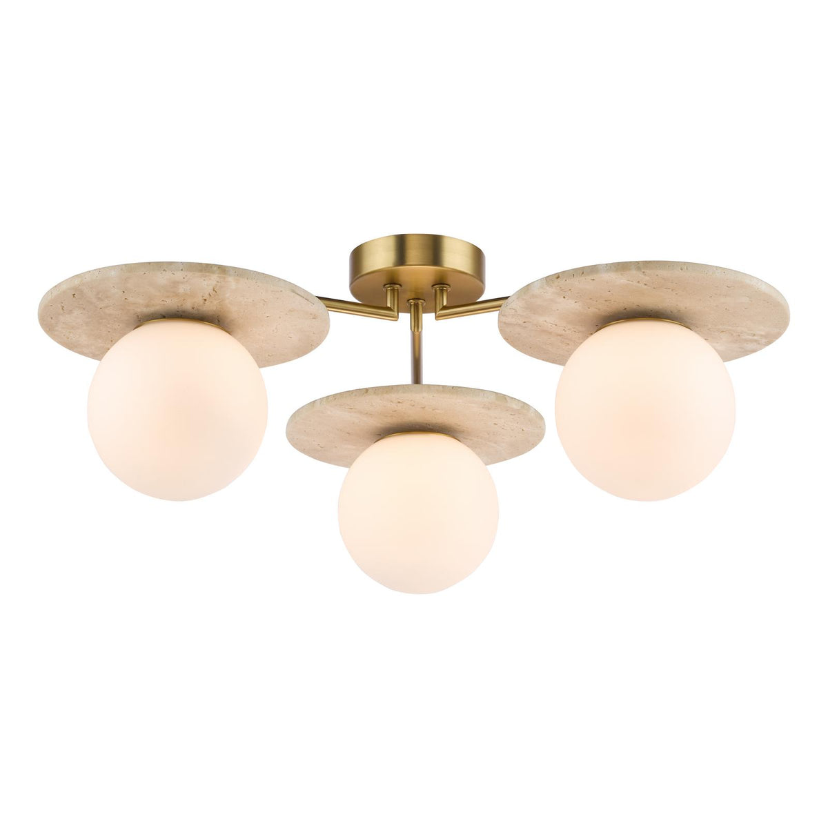 Dar Inaya 3 Light Semi-Flush Natural Brass and Travertine