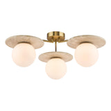 Dar Inaya 3 Light Semi-Flush Natural Brass and Travertine