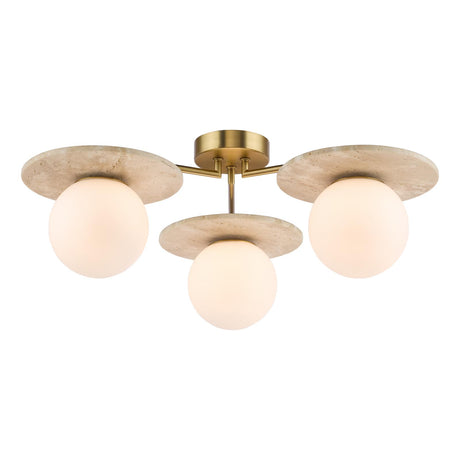 Dar Inaya 3 Light Semi-Flush Natural Brass and Travertine