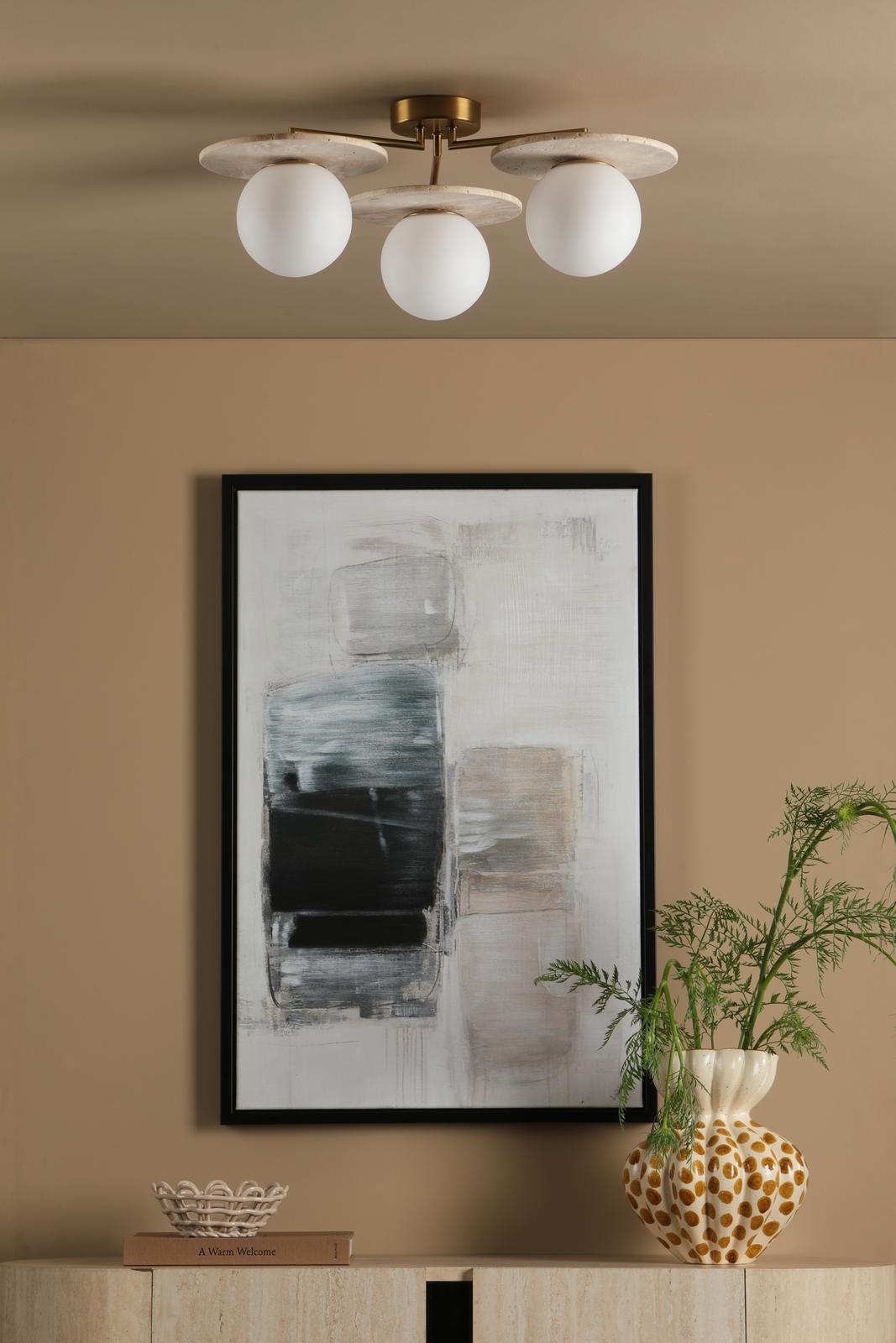 Dar Inaya 3 Light Semi-Flush Natural Brass and Travertine