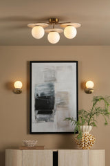 Dar Inaya 3 Light Semi-Flush Natural Brass and Travertine