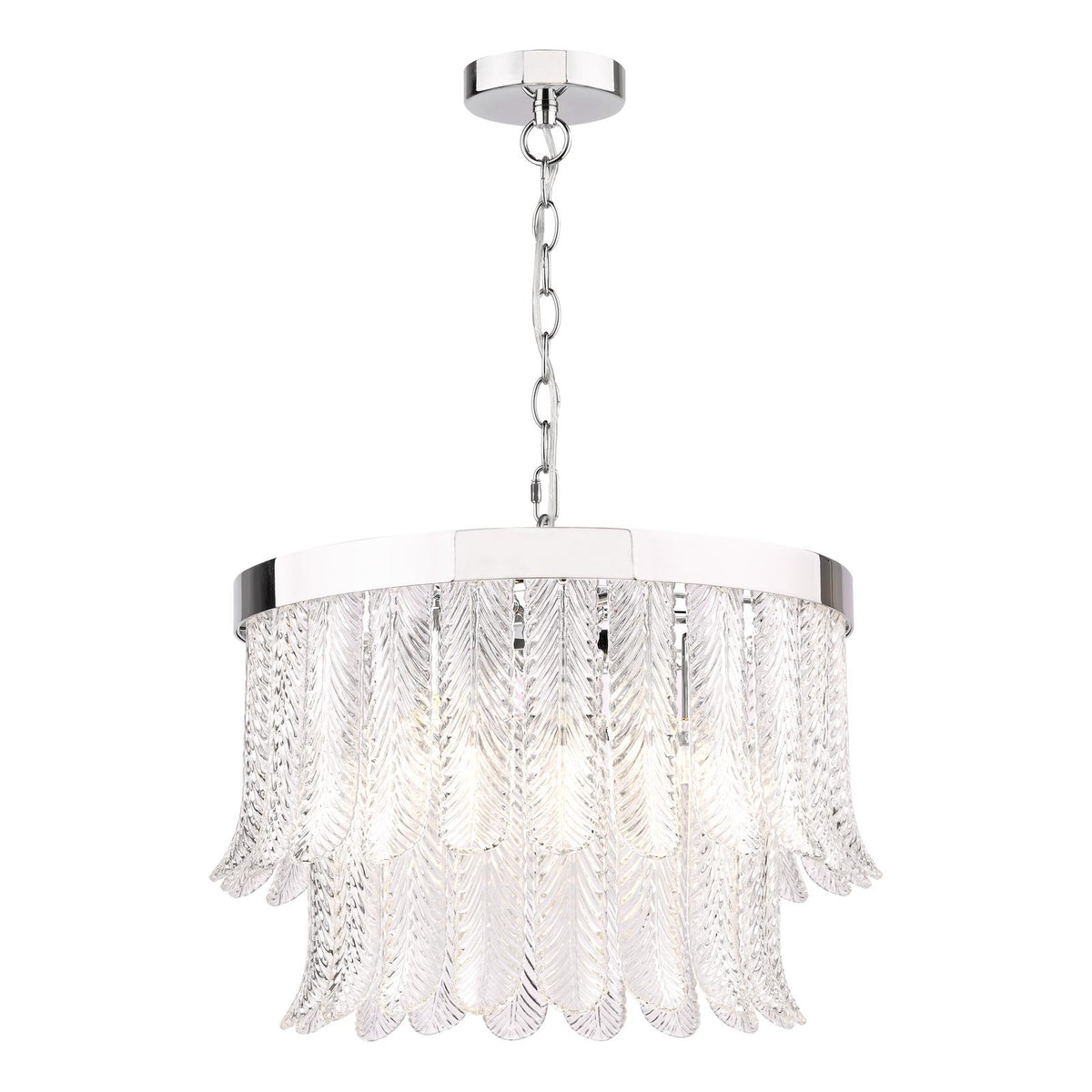 Dar Irisen 6 Light Pendant Polished Nickel and Textured Glass