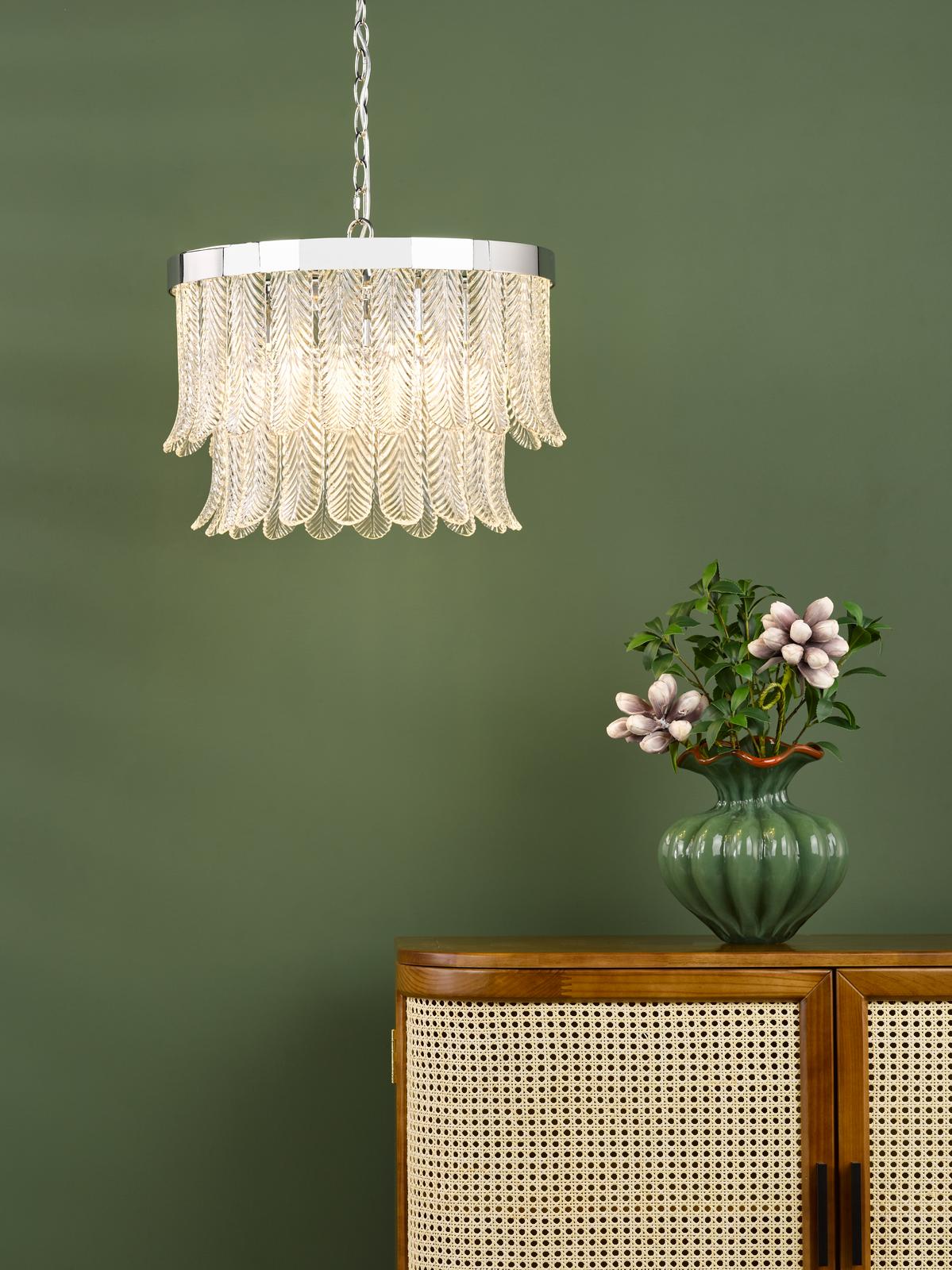 Dar Irisen 6 Light Pendant Polished Nickel and Textured Glass