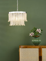 Dar Irisen 6 Light Pendant Polished Nickel and Textured Glass