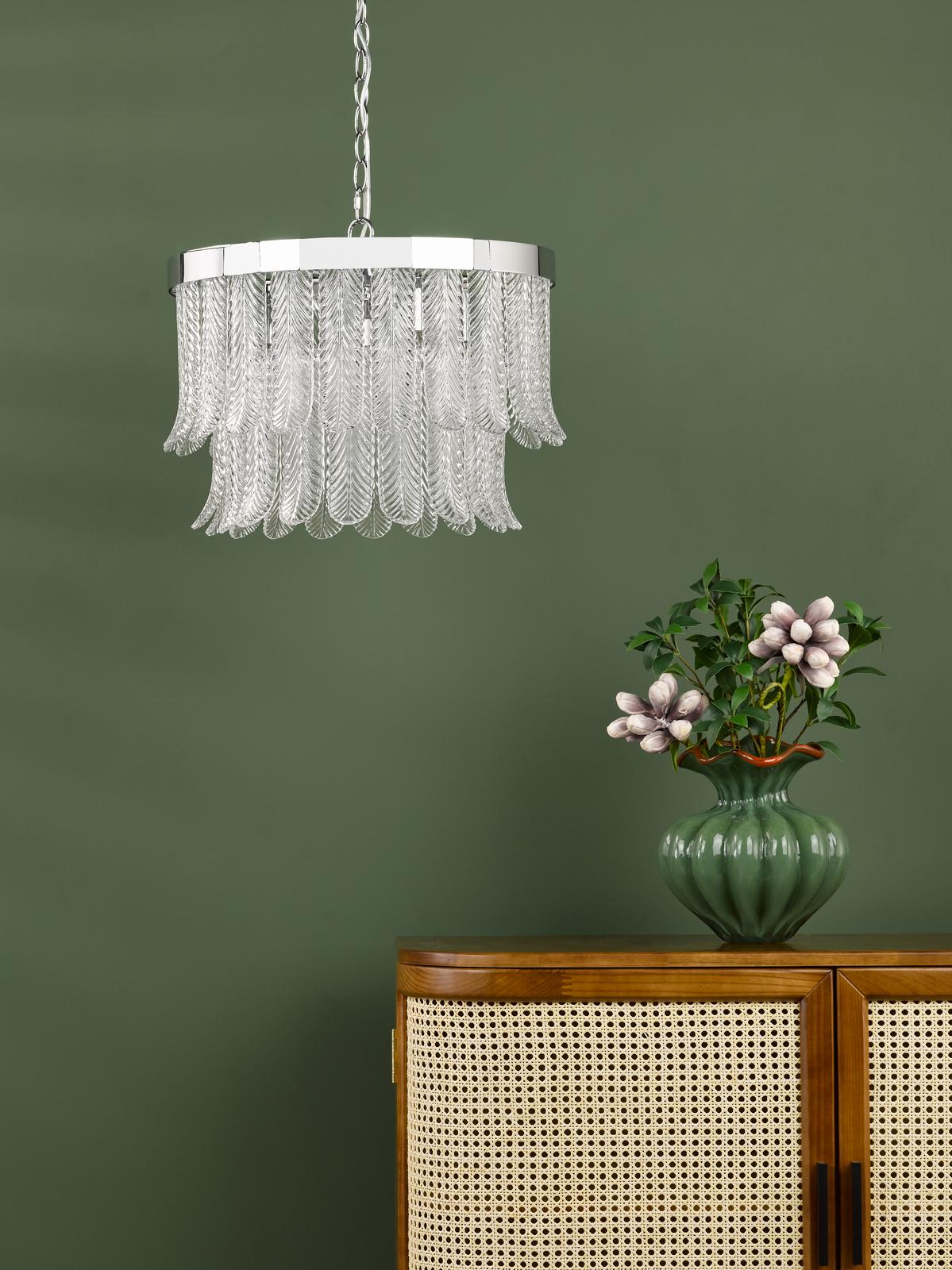 Dar Irisen 6 Light Pendant Polished Nickel and Textured Glass
