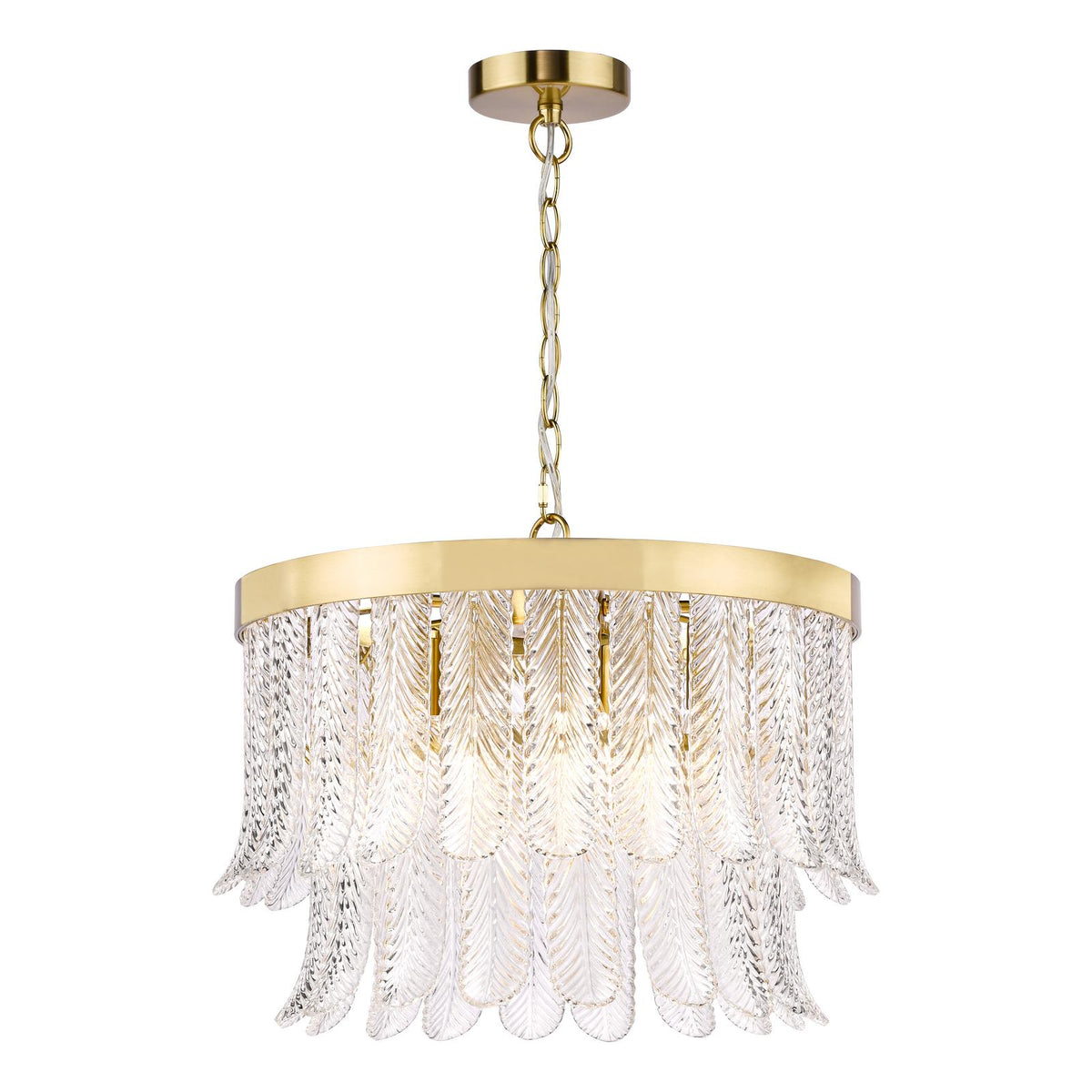 Dar Irisen 6 Light Pendant Natural Brass and Textured Glass