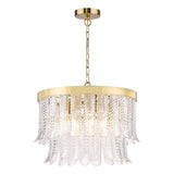 Dar Irisen 6 Light Pendant Natural Brass and Textured Glass