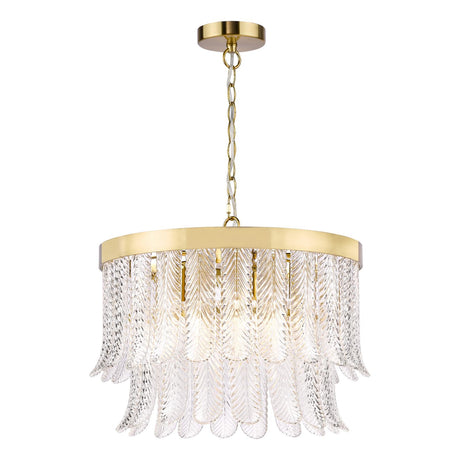 Dar Irisen 6 Light Pendant Natural Brass and Textured Glass