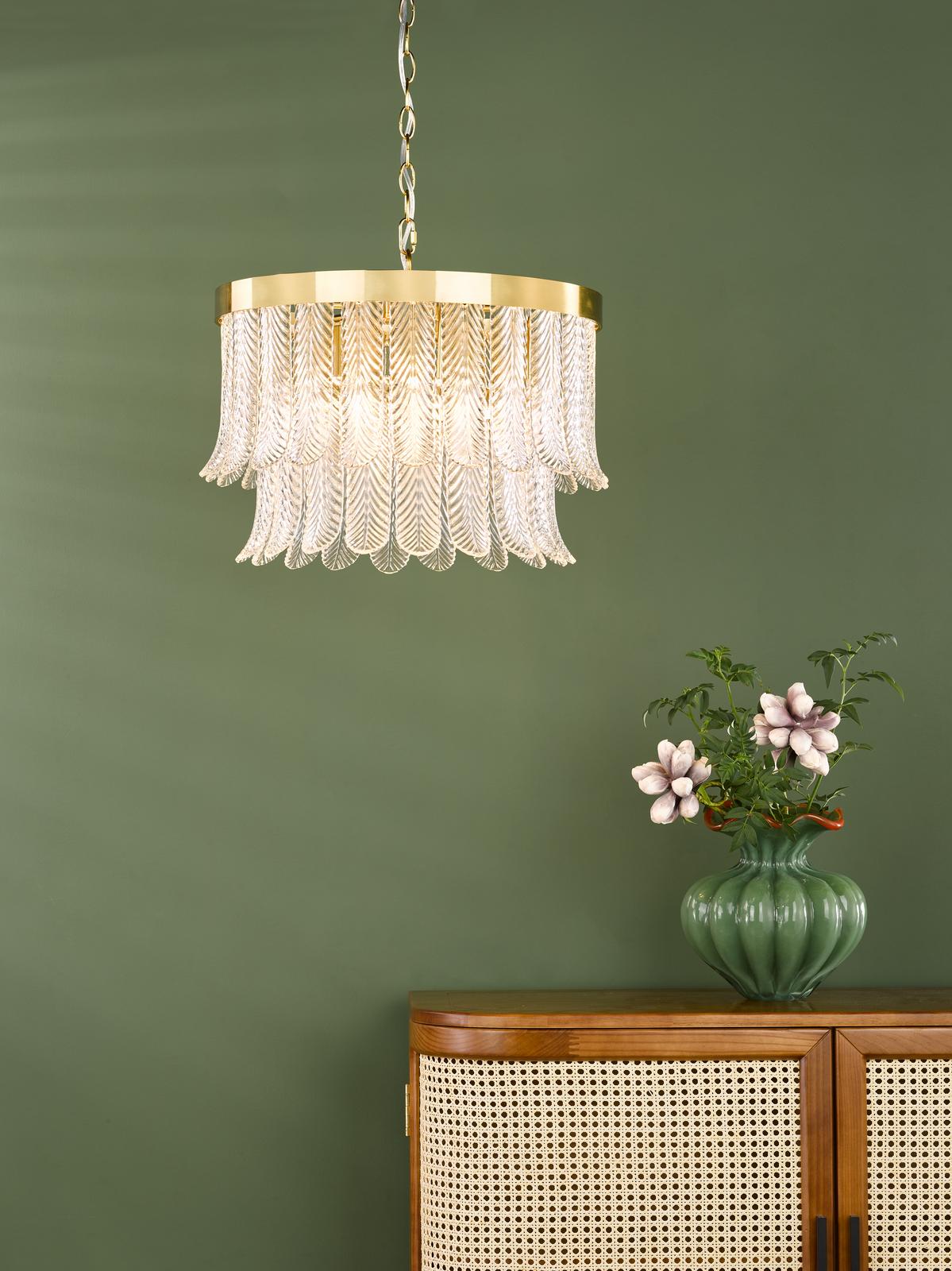Dar Irisen 6 Light Pendant Natural Brass and Textured Glass