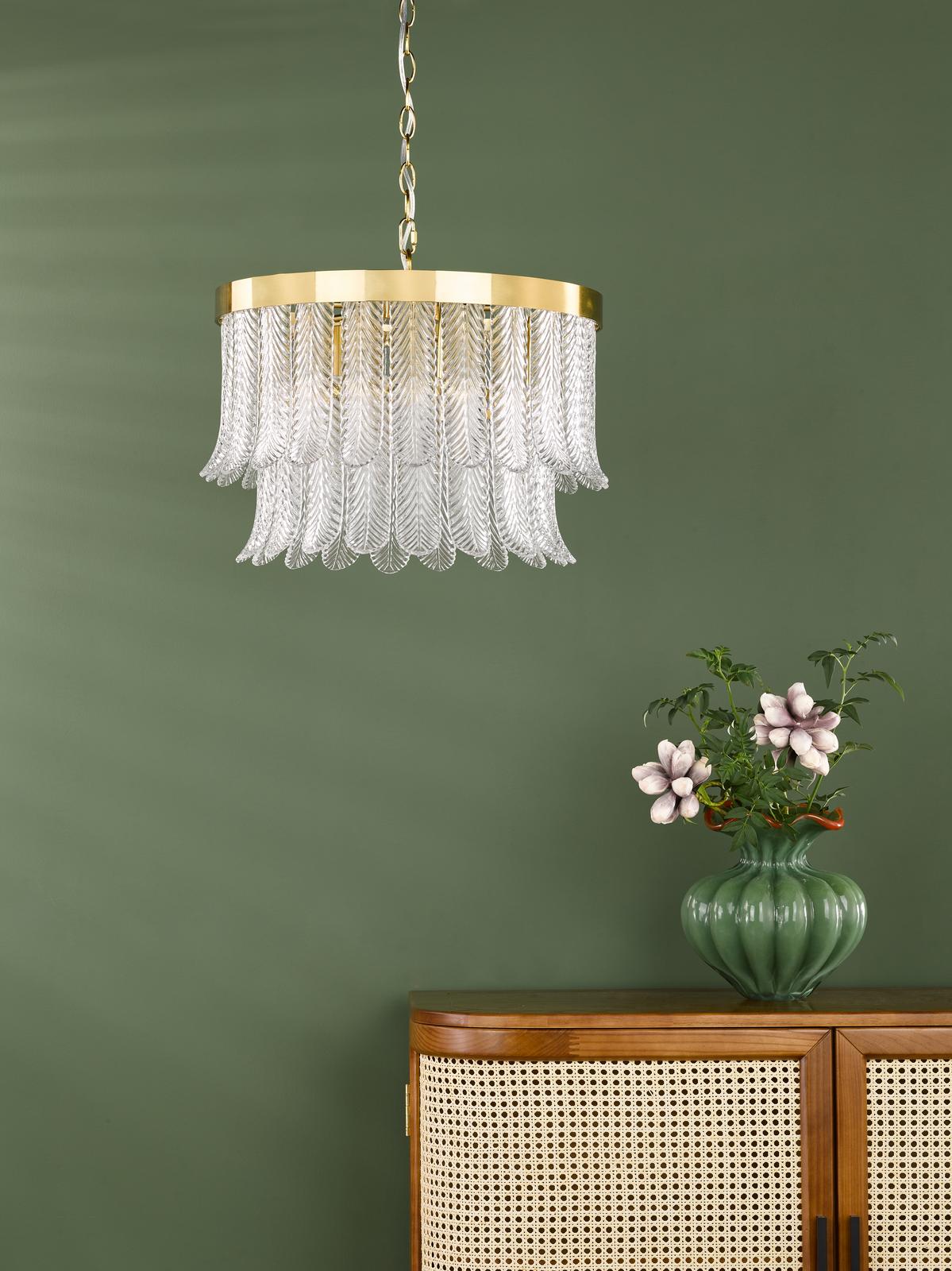 Dar Irisen 6 Light Pendant Natural Brass and Textured Glass