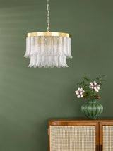 Dar Irisen 6 Light Pendant Natural Brass and Textured Glass