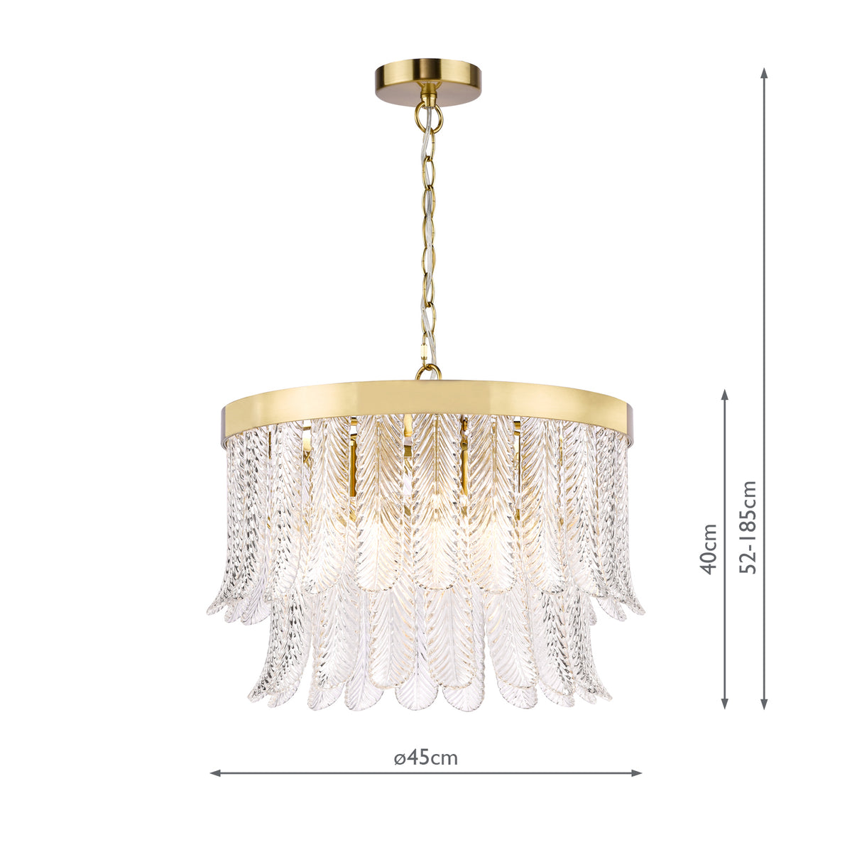 Dar Irisen 6 Light Pendant Natural Brass and Textured Glass