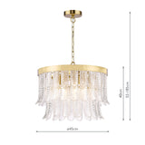 Dar Irisen 6 Light Pendant Natural Brass and Textured Glass