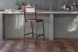 Nkuku Iswa Leather & Cane Counter Chair Tan