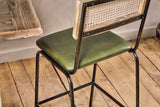 Nkuku Iswa Leather & Cane Counter Chair Rich Green