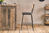 Nkuku Iswa Leather & Cane Counter Chair Aged Black