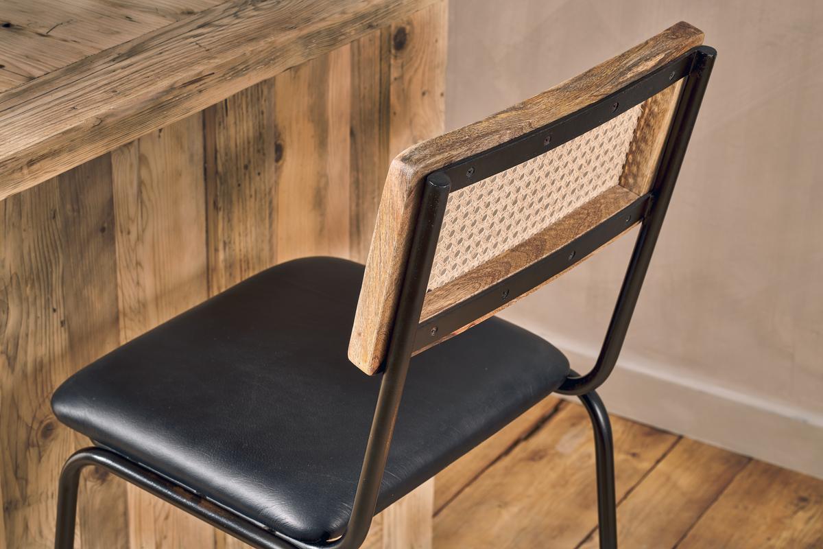 Nkuku Iswa Leather & Cane Counter Chair Aged Black